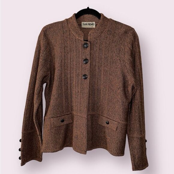San Remo By Laura Knits Vintage Marled Knit Embossed Button Cardigan Size M - Picture 1 of 12